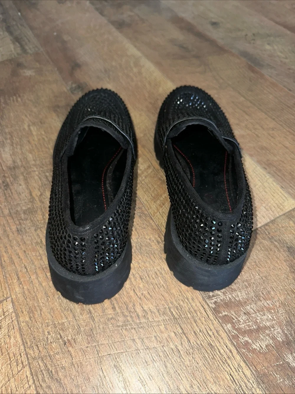 Bamboo Black Rhinestone Embellished Slip-On shoes